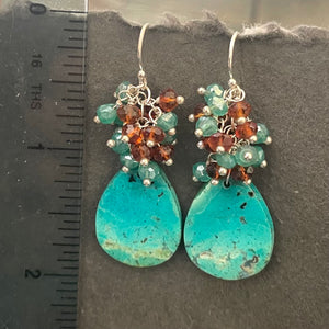 Chrysocolla Cluster Earrings, OOAK