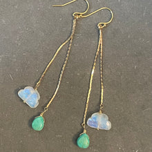 Load image into Gallery viewer, Spring Clouds Rainbow Moonstone and Turquoise Tassel Earrings