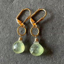 Load image into Gallery viewer, Prehnite single drop small hoop earrings, OOAK