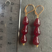 Load image into Gallery viewer, Garnet Red Jade Straight Dangle Trio Earrings