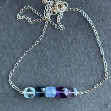 Load image into Gallery viewer, Cushion Cut Bar Necklace, blues, purples