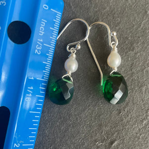 Pearl and Emerald Green Pear Cut Earrings