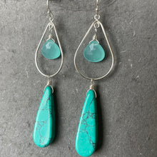 Load image into Gallery viewer, Turquoise and chalcedony hoops, OOAK