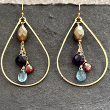 Load image into Gallery viewer, 14k Gold Filled Hoops- Labradorite, Aquamarine, Amethyst and Garnet OOAK