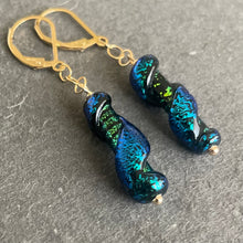 Load image into Gallery viewer, Dichroic Night Sky Murano Glass Dangle Earrings, Metal options