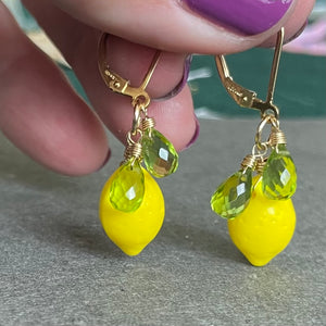 Lemon and Peridot Earrings, 14k Gold Filled