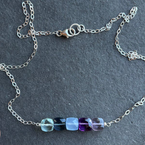 Cushion Cut Bar Necklace, blues, purples