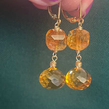Load image into Gallery viewer, Citrine Fancy Cube Earrings with Natural Citrine and Quartz