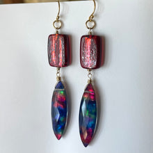 Load image into Gallery viewer, Marquise Ammolite and Murano Glass Earrings OOAK
