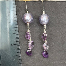 Load image into Gallery viewer, Lavender Murano Glass and Amethyst Dangle Earrings