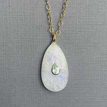 Load image into Gallery viewer, Blue Topaz Rainbow Moonstone Inlay  Cut Necklace, Oval, OOAK