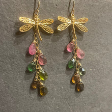 Load image into Gallery viewer, Rare Tourmaline Dragonfly Cascade Earrings, OOAK