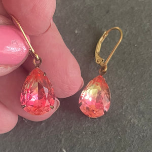 PEACHY Pink and Yellow Leverback Dangles, Mixed Metals