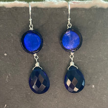 Load image into Gallery viewer, Murano Cobalt Blue Glass and Quartz Dangles