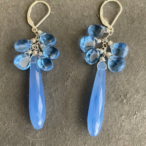 Light Tanzanite Blue Cluster Elongated Earrings