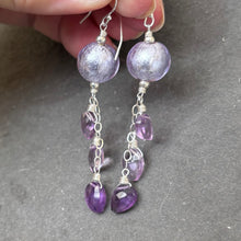 Load image into Gallery viewer, Lavender Murano Glass and Amethyst Dangle Earrings