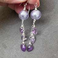 Lavender Murano Glass and Amethyst Dangle Earrings