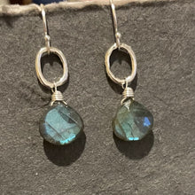Load image into Gallery viewer, Blue Flash Labradorite Artisan Mini Hoops