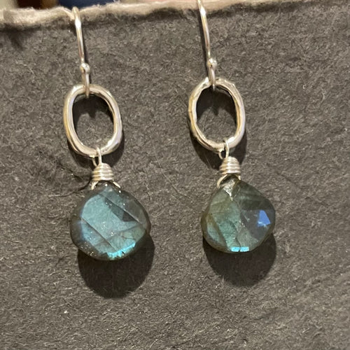 Blue Flash Labradorite Artisan Mini Hoops