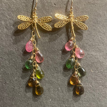 Load image into Gallery viewer, Rare Tourmaline Dragonfly Cascade Earrings, OOAK