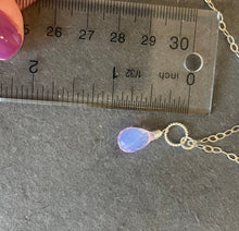 Load image into Gallery viewer, Lavender Scorolite Hoop Teardrop Necklace, 3 metal options