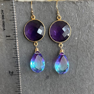 Amethyst And Doublet Cascade Earrings, OOAK