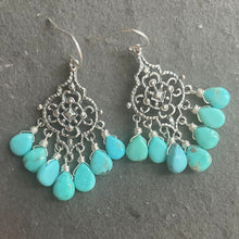 Load image into Gallery viewer, Petite Turquoise filigree Sterling Silver Chandelier Earrings