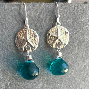 Sand Dollar Paraiba Blue Onion Quartz Dangle Earrings