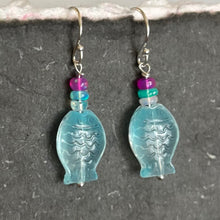 Load image into Gallery viewer, Aqua Blue Fish and Opal Earrings