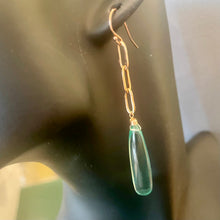 Load image into Gallery viewer, Rose Gold and Aquamarine Elongated Teardrop Dangle Earrings
