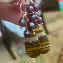 Load image into Gallery viewer, Tiger Jasper and Rhodolite Garnet Earrings, OOAK, Rose Gold