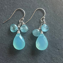 Load image into Gallery viewer, Blue Zircon and Chalcedony Dangle Earrings, OOAK