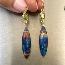 Load image into Gallery viewer, Marquise Ammolite and Peridot Earrings OOAK
