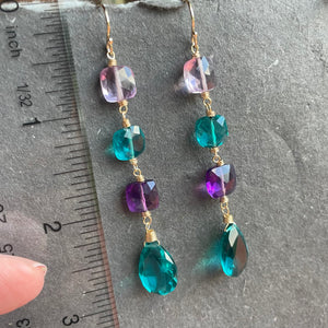 Sparkling Jewel Tones Cushion Cut Earrings