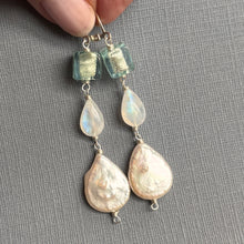 Load image into Gallery viewer, Murano Glass, Moonstone and Pearl Dangle Earrings, OOAK