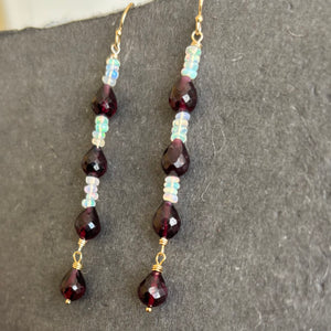 Rhodolite Garnet and Opal Earrings, Gold, OOAK
