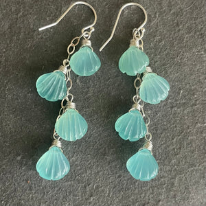 Aqua Chalcedony Shell Dangle Earrings