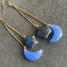 Load image into Gallery viewer, Moon and Star Tassel Earrings, Chalcedony and Labradorite