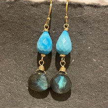 Load image into Gallery viewer, Blue Flash Labradorite and Turquoise Earrings