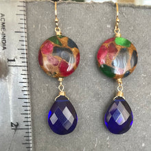 Load image into Gallery viewer, Ruby, Sapphire and Emerald Inlay Earrings- #4 OOAK