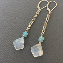 Load image into Gallery viewer, Moroccan Cut Moonstone and Opal Long Dangles, OOAK