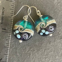 Load image into Gallery viewer, Sparkling Lampwork Violet and Teal Glass Ocean Surf Earrings