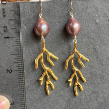 Load image into Gallery viewer, Baroque Pearl Coral Branch Chandelier Earrings, Mauve, OOAK