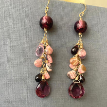 Load image into Gallery viewer, Plummy Rhodocrosite and Garnet Cascade Earrings, OOAK