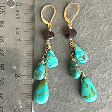 Load image into Gallery viewer, Natural Turquoise and Garnet Cascade Earrings, OOAK