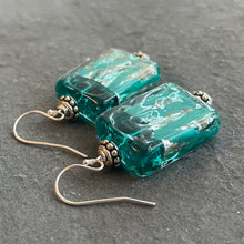 Load image into Gallery viewer, Teal and Silver Murano Glass Earrings
