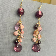 Load image into Gallery viewer, Plummy Rhodocrosite and Garnet Cascade Earrings, OOAK