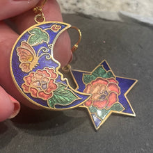 Load image into Gallery viewer, Vintage Cloisonné Estate Moon and Star Earrings, OOAK