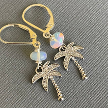 Load image into Gallery viewer, Cubic Zirconia Palm Tree and Opal Earrings