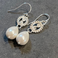 Load image into Gallery viewer, Medallion and Teardrop Pearl Dangles